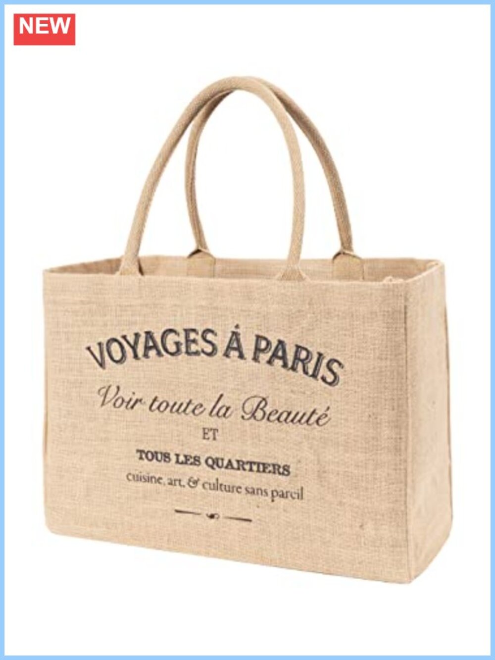 Jute Market Tote Bag with Handles Reusable Grocery Beach Bag